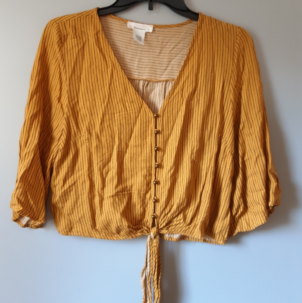 Cropped and Tied Striped Button Up Shirt